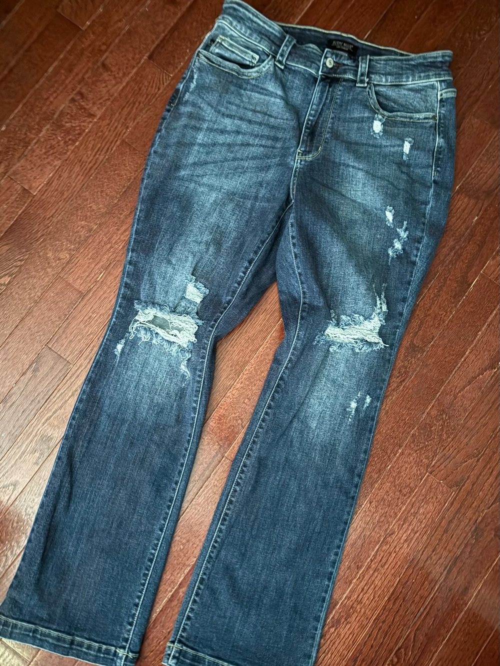 Judy Blue Distressed Dark Blue Flare Jeans